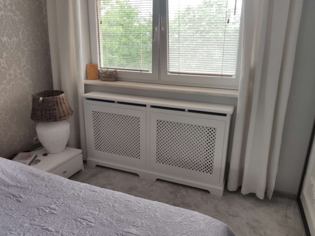 zabudowa grzejnika lite drewno buk biala - Stylmetdrew